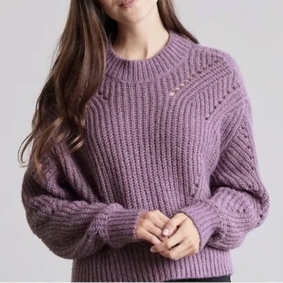 Elizabeth and James Open Stitch Crew Neck Crop Sweater in Giada Purple - Picture 2 of 7